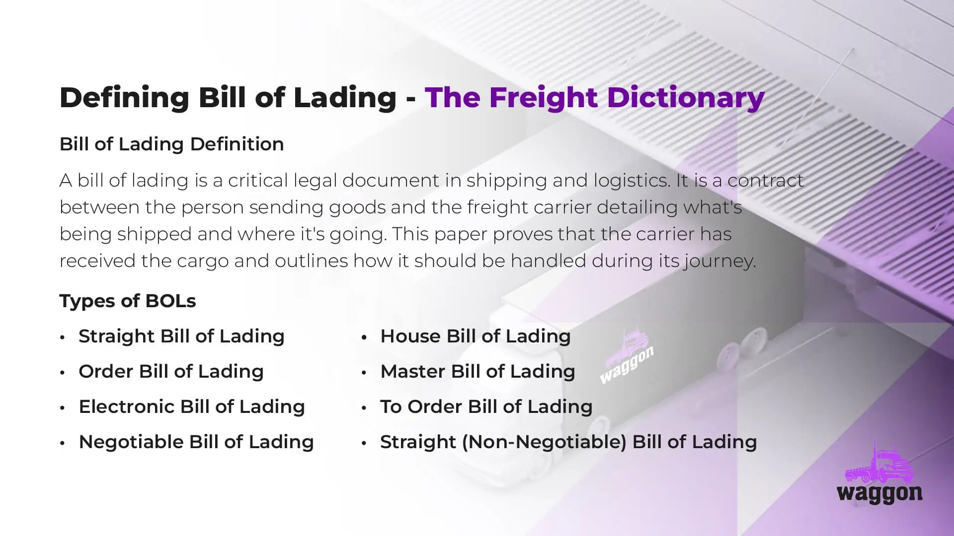 Bill Of Lading - The Waggon Freight Dictionary2