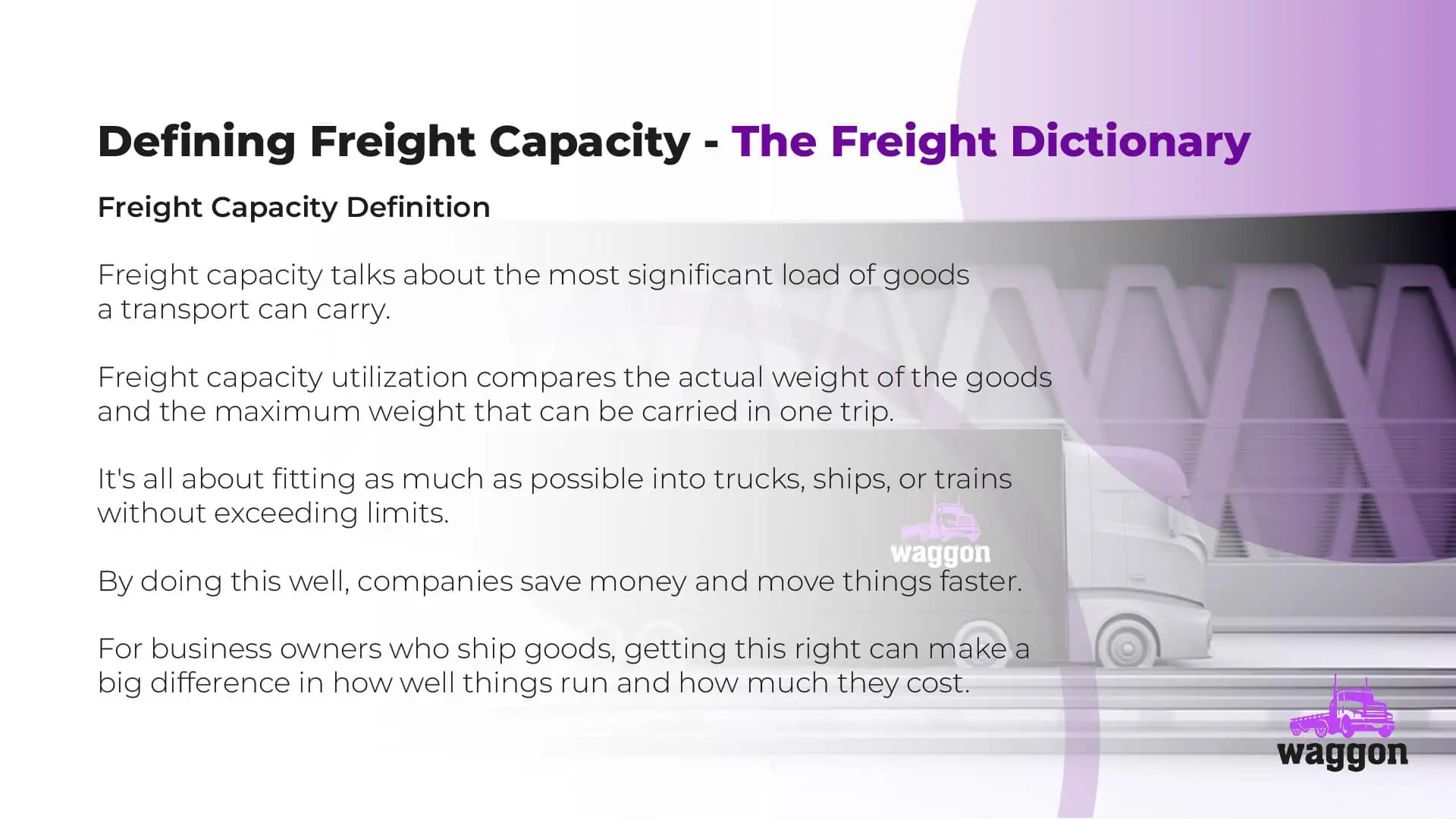 Freight Capacity - The Waggon Freight Dictionary